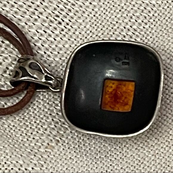 Retired Silpada Square Natural Amber Sterling Silver Slide Silpada Leather Cord - Picture 10 of 16
